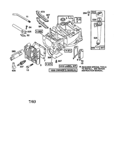Cylinder Diagram and Parts List for 124800-124899 3201-3246 Briggs and Stratton Engine
